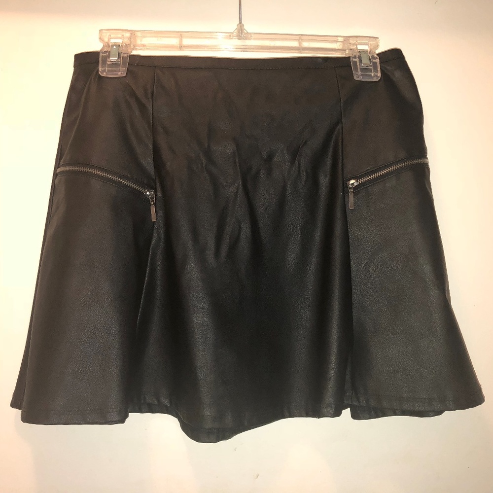 Leather Skater Skirt w/2 front mock zipper pockets